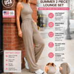 Trendy Queen Women’s Summer 2 Piece Lounge Set Tank Top Wide Leg Pants