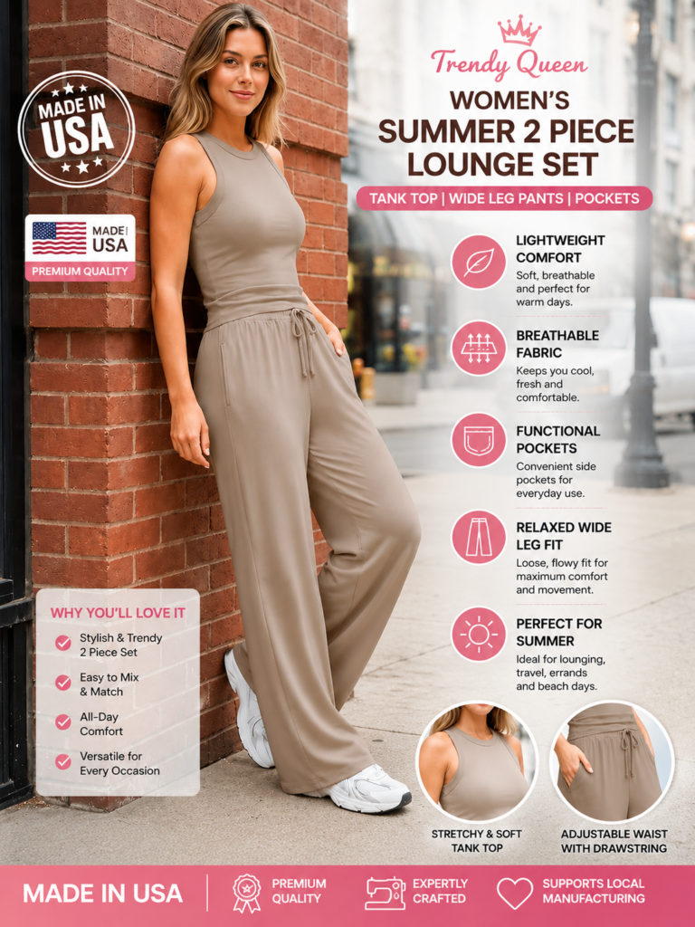 Trendy Queen Women’s Summer 2 Piece Lounge Set Tank Top Wide Leg Pants