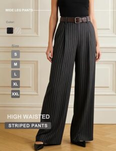SUMABA Women's Striped Pants Wide Leg High Waist Casual Trousers Loose Long Dress Pants with Pockets