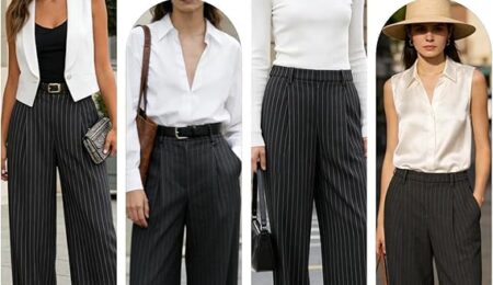 SUMABA Women’s Striped Pants Wide Leg High Waist Casual Trousers Loose Long Dress Pants with Pockets pants