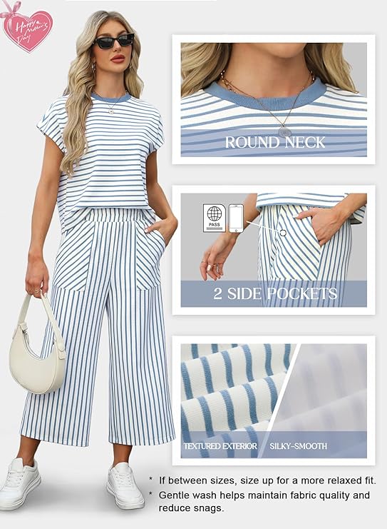 Sweetmoon Capri Sets Women 2 Piece Outfits Summer Top
