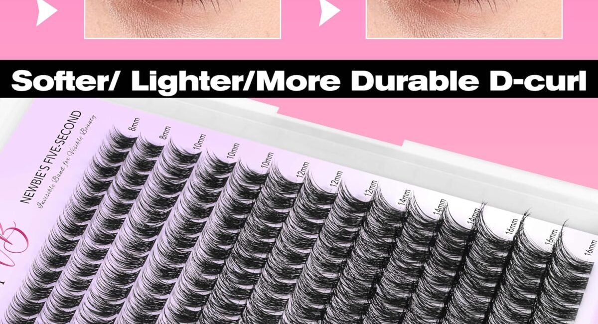 VEYESBEAUTY Lash Clusters Individual Eyelash Extensions Thin & Invisible Band DIY False Eyelashes for Self-application Newbie's Five-Second Series Wispy Lash Tray, Dreamy 8-16mm Mix