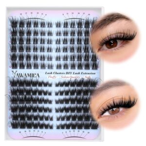 Yawamica Lash Clusters Fluffier Cat Eye Lashes Clusters Wispy Cluster Eyelash Extensions 7-18mm Individual Lashes 2 Styles Cluster Lashes D Curly Eyelass