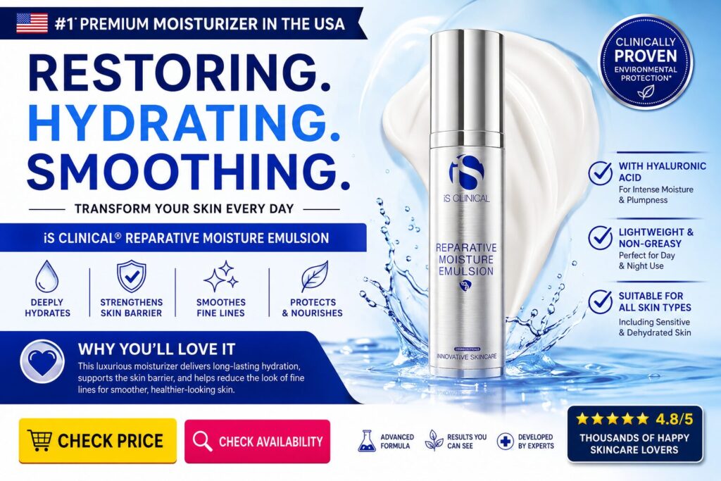 iS CLINICAL Reparative Moisture Emulsion, Hydrating Anti-Aging Face Moisturizer with Hyaluronic Acid, Repairs and Protects Skin, luxury Moisturizer